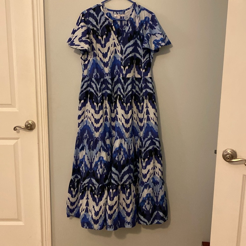 Chicos tiered dress. Shades of blue and white. 100% cotton size 10